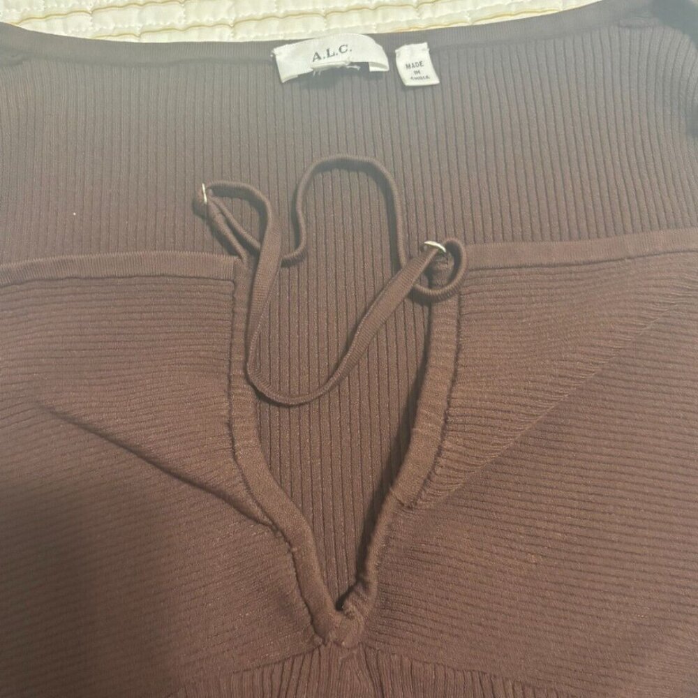 A.L.C. Alc Women's Brown "Annabelle" Ribbed Knit Long Sleeve Cutout Top L $375 - Picture 6 of 9